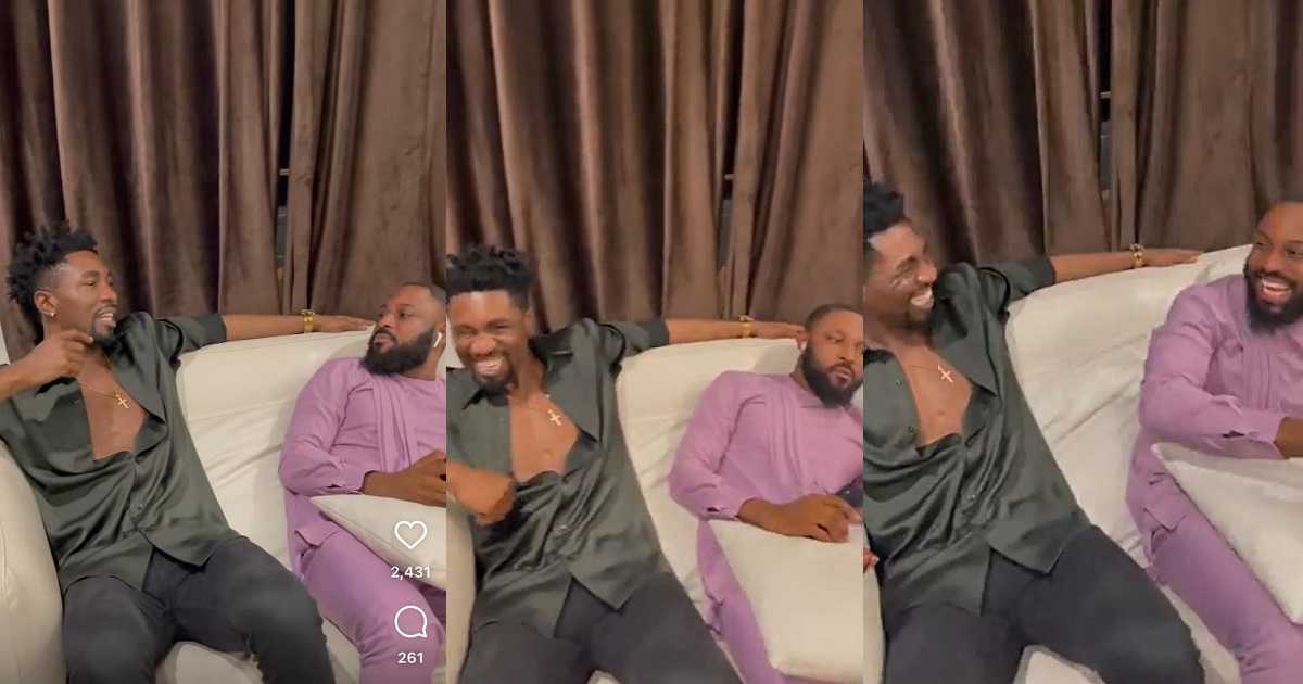 #BBNaija: Tega’s husband and her house partner, Boma hang out as they laugh and chat; Nigerians react (WATCH)