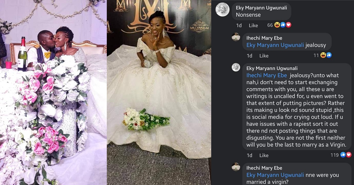 “Jealousy” “Nne, Were you married a virgin?” – Viral virgin Nigerian wife clashes with Facebook users who called her out for showing off blood-soaked bedsheet