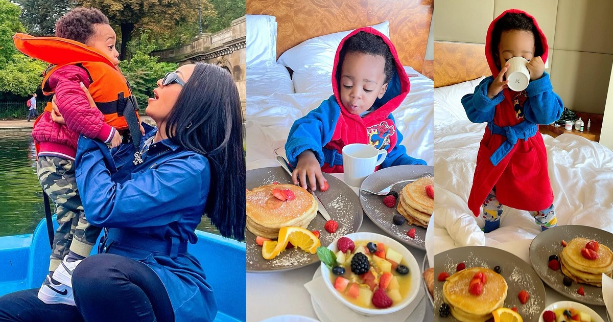 Adorable photos of actress, Regina Daniel’s son Munir enjoying ‘breakfast in bed’