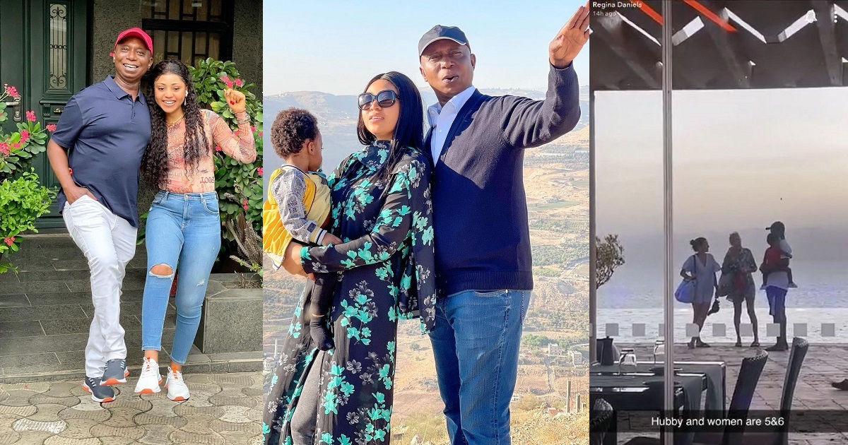 “My husband and women are 5 & 6” – Regina Daniels reacts after seeing husband, Ned with two female strangers (Video)