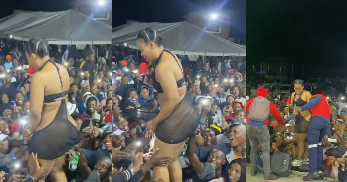 Pantless dancer, Zodwa Wabantu lets fans dip their hands between her thighs while she performs in skimpy see-through cloth (Video)