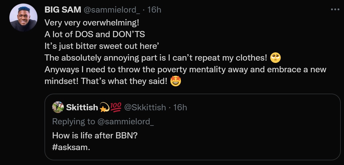 Price of Fame : “I can no longer repeat clothes,” BBN’s Sammie cries out 4 ag 3