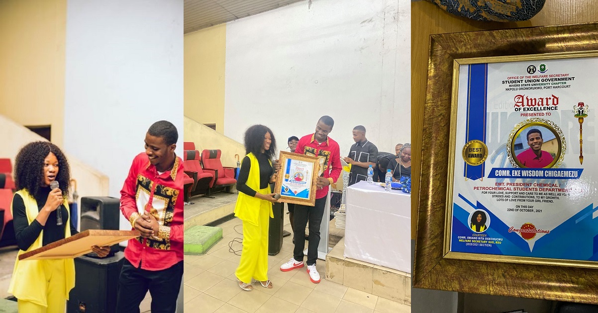 Rivers State University SUG official awards her boyfriend for being supportive, caring and loving.