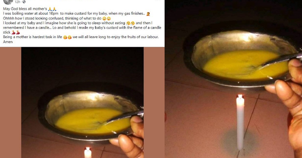 Lady narrates how she used candlelight to prepare custard for her baby in a bid to prevent her from sleeping hungry