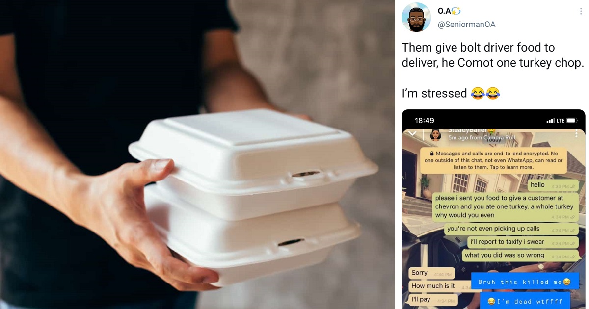 Cabbie eats out of a customer’s food he was asked to deliver in Lagos