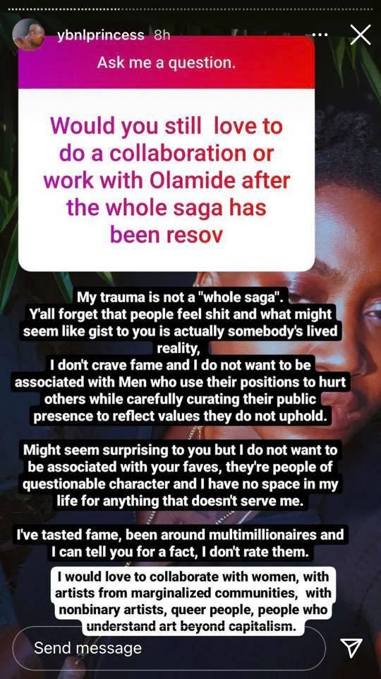 Singer, Temmie Ovwasa reveals the trauma she allegedly went through while with Olamide’s YBNL 5 j 2