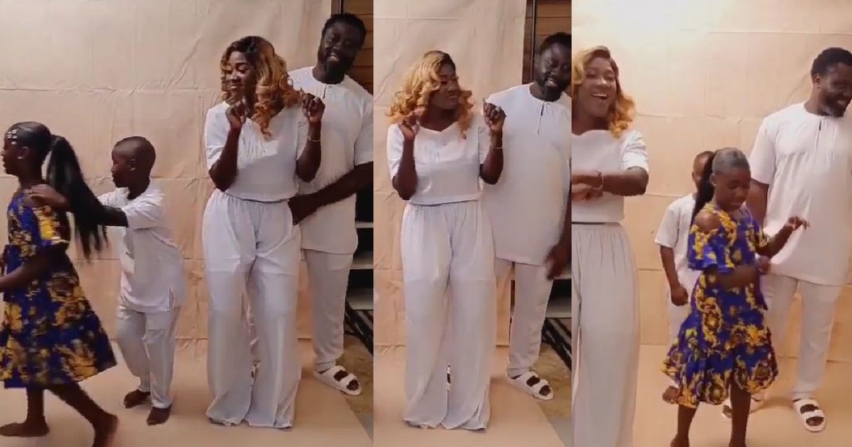 Mercy Johnson’s husband shyly walks away as the actress and kids join ‘somebody’s son challenge’ in new family video (watch)