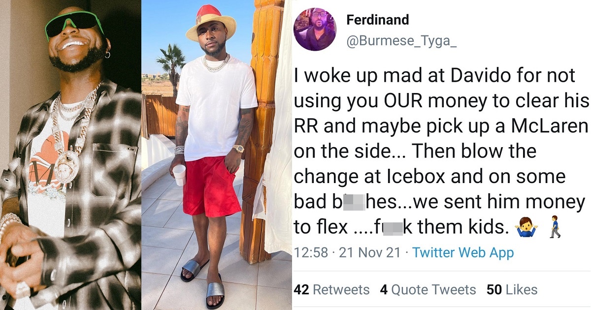 “F*** them kids, we sent him money to flex” – Man says he’s mad at Davido for not using the donated funds to clear his Rolls Royce