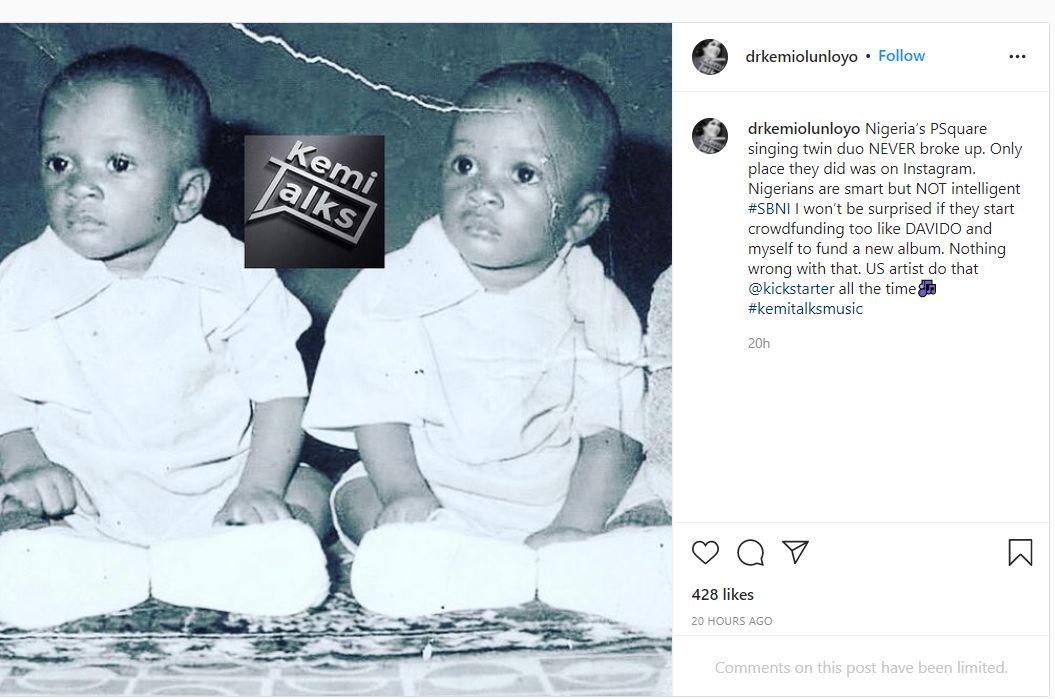 “PSquare never broke up” – Kemi Olunloyo says 5 3gerg