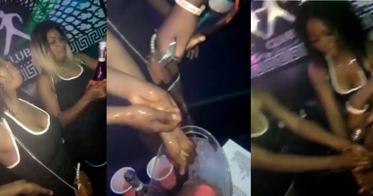 Slay Queens wash their hands with expensive drinks in Lagos (video)
