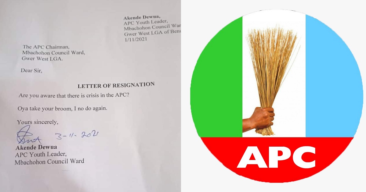 “Oya take your broom, I no do again” – Benue APC ward youth leader resigns