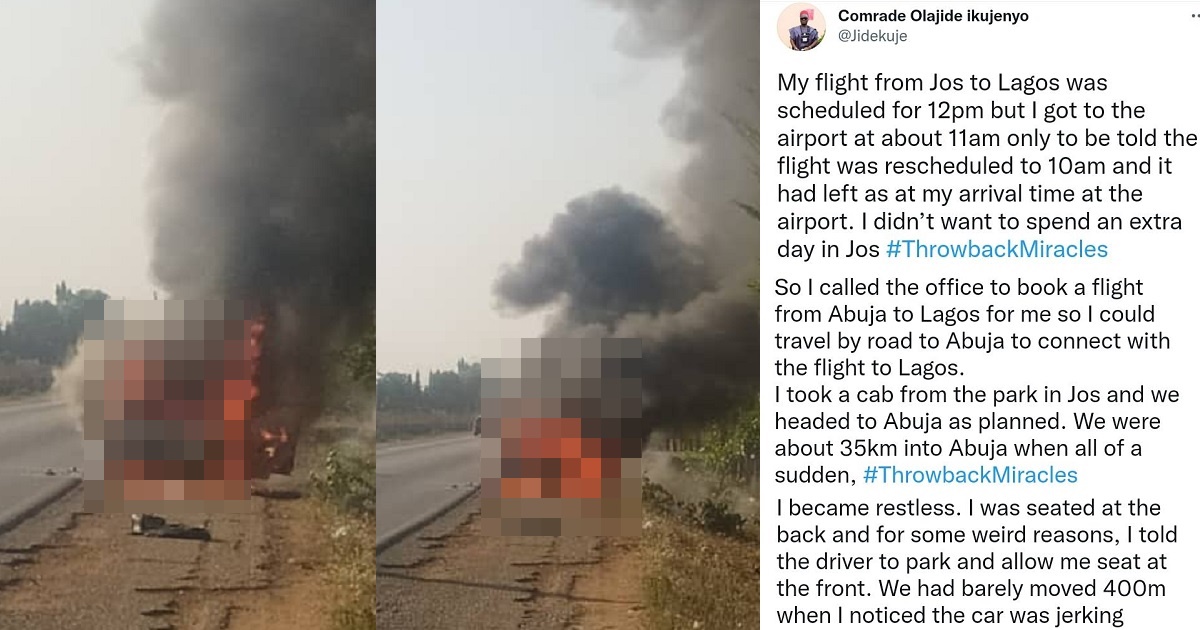 Nigerian man narrates how God saved him from being burnt alive during a road trip to Abuja