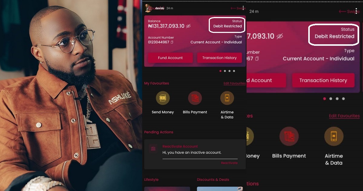 Davido's Wema Bank account restricted after over N130 million got