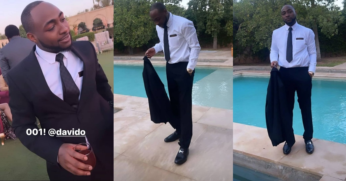 Davido flaunts his dapper side as he rocks Black suit to a wedding (Photos)