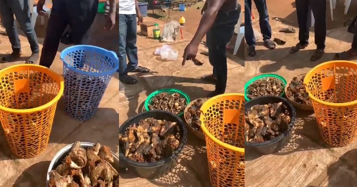 Lady left shocked after caterer she hired hid fried meat and fish meant for her guests with the intention of taking them home (Video)