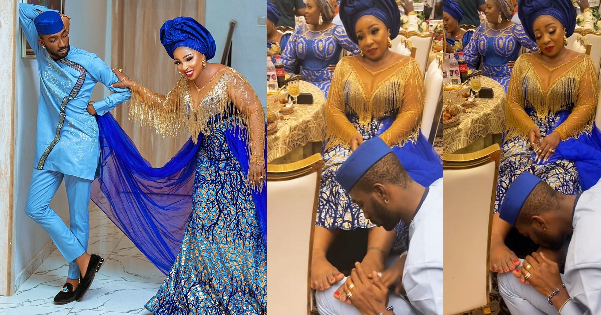 “This is unnecessary in a public place” – Nigerians reacts to video of actress, Anita Joseph’s husband, MC Fish massaging her feet at an event (watch)