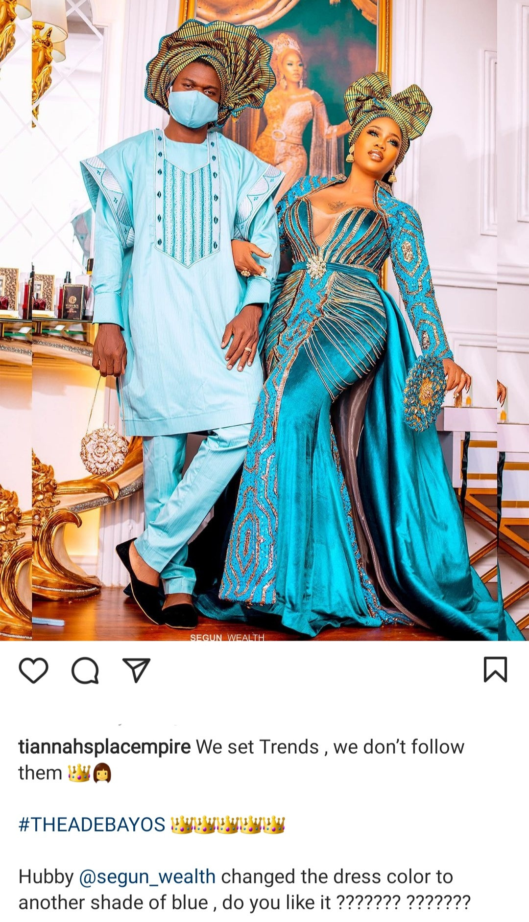 Toyin Lawani’s husband, Segun Wealth rocks gele with his traditional outfit 4 Tiannah