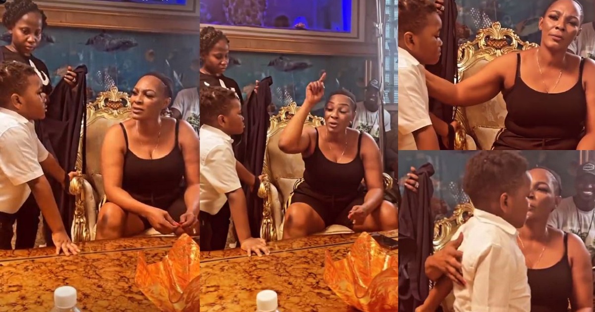 Moment actress, Tina Mba chided her grandson for not greeting on the set of a movie (video)
