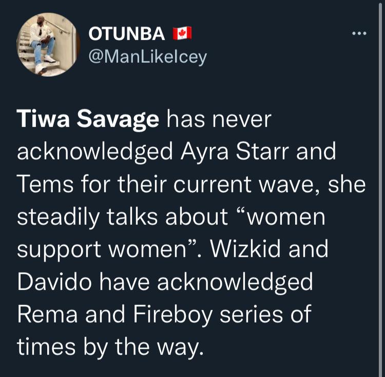 Tiwa Savage Has Never Acknowledged Ayra Starr and Tems