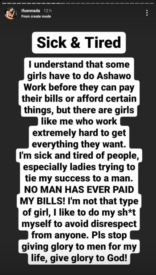“No man has ever paid my bills. Stop tying my success to a man” — Reality TV Star, Ifuennada