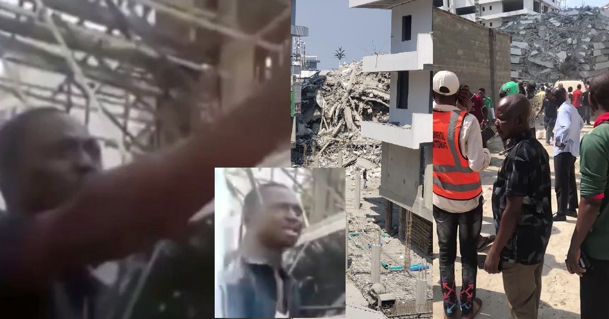 Driver weeps uncontrollably as he reveals the US-bound passenger he was to take to the airport was trapped in the collapsed building in Ikoyi, Lagos (Video)