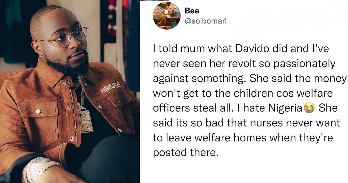 Davido replies lady who said his N250M donation to orphanages may never get to them