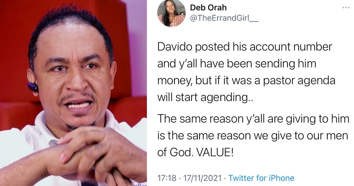 Daddy Freeze replies lady who attacked Nigerians for giving money to Davido but complain when money is given to pastors