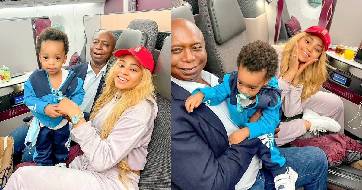 Lovely new photos of Regina Daniels, her hubby Ned Nwoko and son Munir