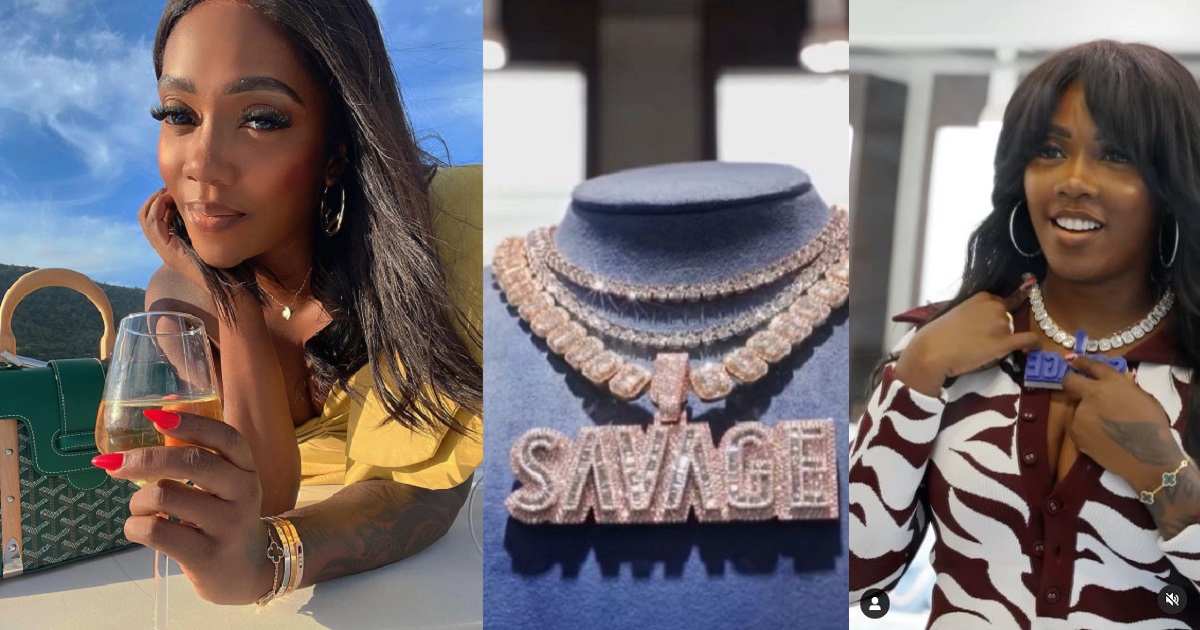 Tiwa Savage acquires customized diamond pendant worth millions of naira (Video)