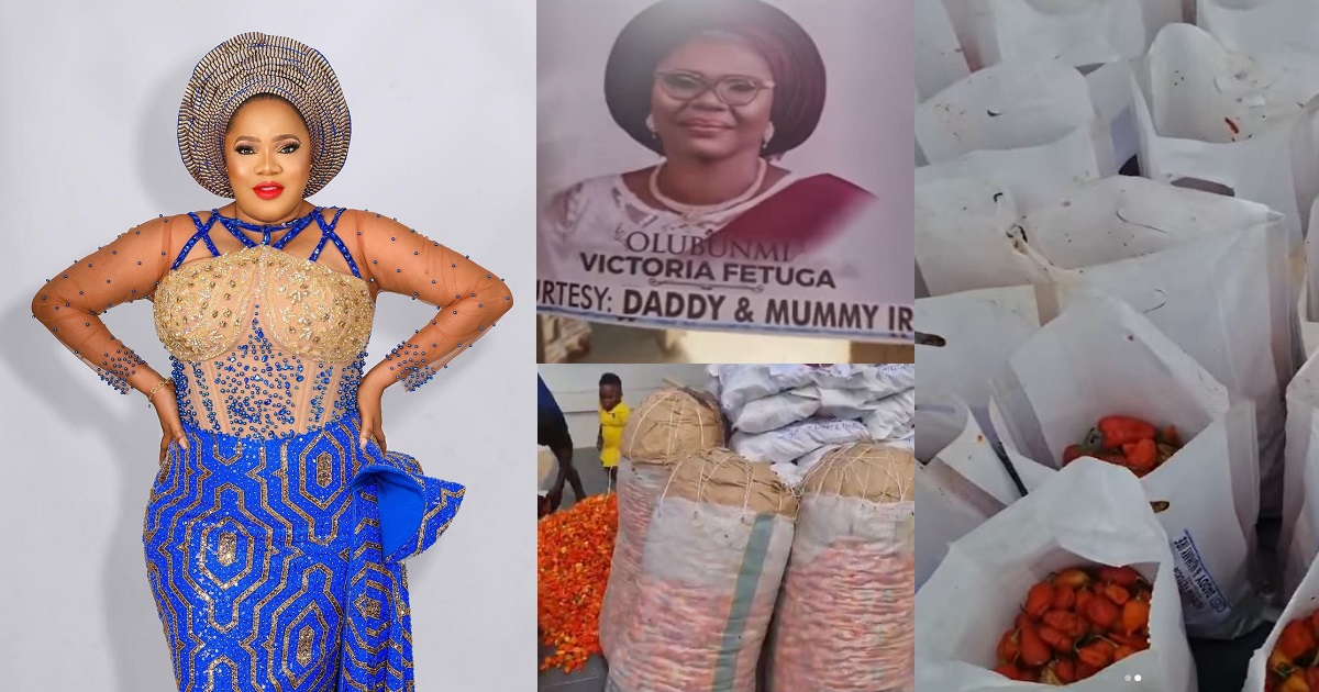 Actress, Toyin Abraham shares bags of pepper as souvenirs at Iyabo Ojo’s mum’s final burial party (video)