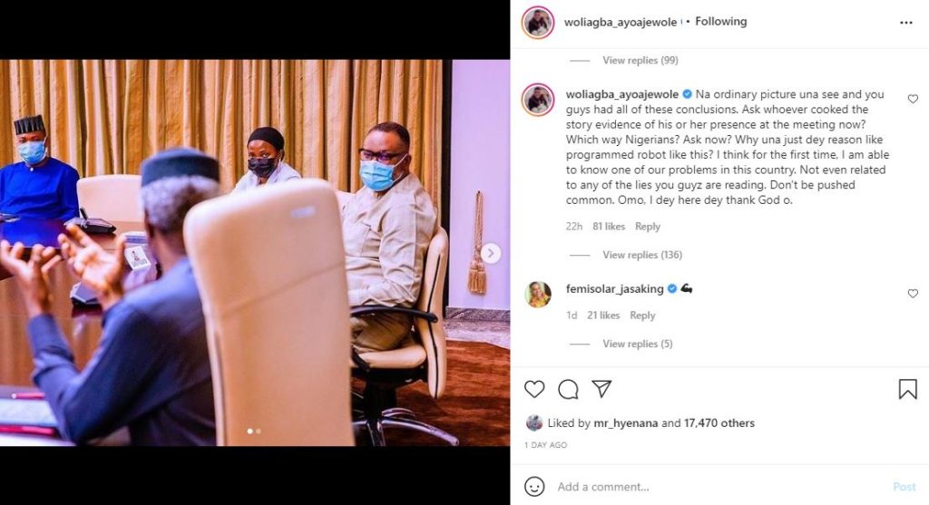 "What makes you think like a programmed robot?" — After being dragged for visiting Vice President Yemi Osinbajo, Woli Agba tackles Nigerians. 4 woli agba