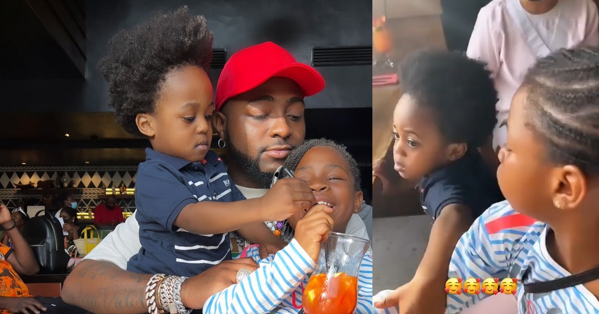 Davido’s kids, Imade and Ifeanyi, bond as they spend time together with their father (video)