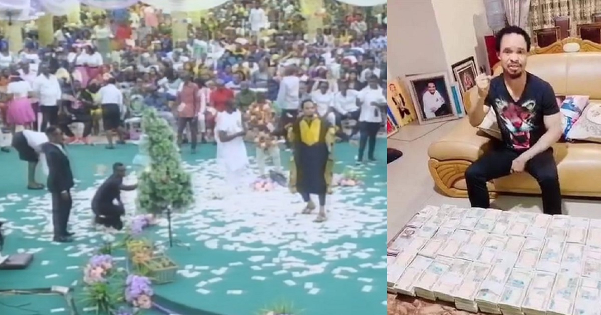 Naira rain as clergyman Odumeje The Lion’ holds thanksgiving (video)