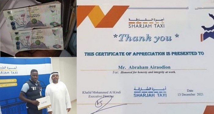 Nigerian man honored in UAE for returning 100k Dirhams (N12million) forgotten in his cab