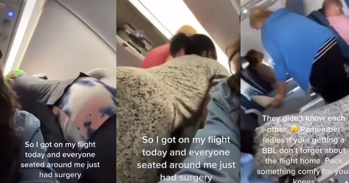 “Beauty is pain” – Reactions as multiple women are unable to sit on a plane after getting butt surgery (video)