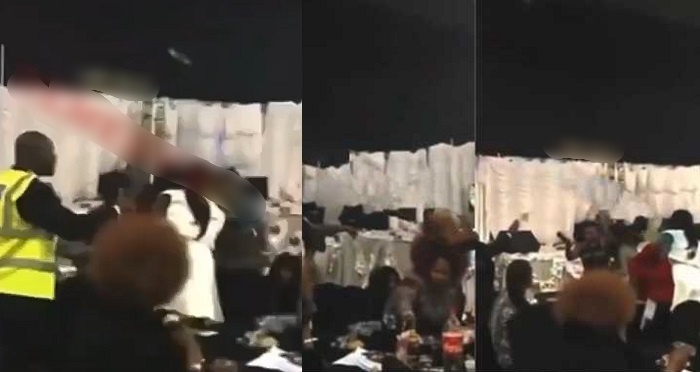 Lady crashes ex-boyfriend’s wedding with her friends, throws tantrum and disrupts the event (Video)