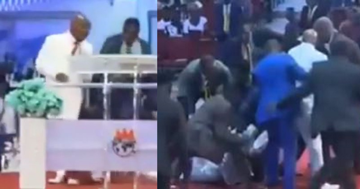 Man breaches Bishop Oyedepo’s security, attacks him on the pulpit (video)