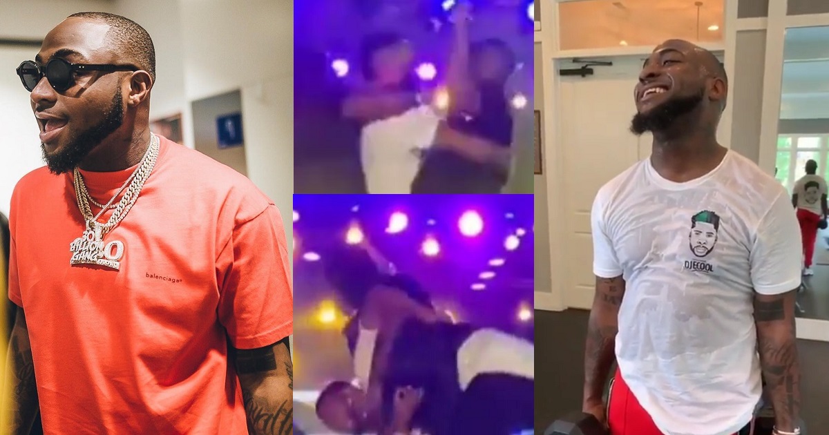 “OBO get stamina pass Wizkid” – Fans reacts as Davido narrowly escapes being pushed to the ground by a fan (video)