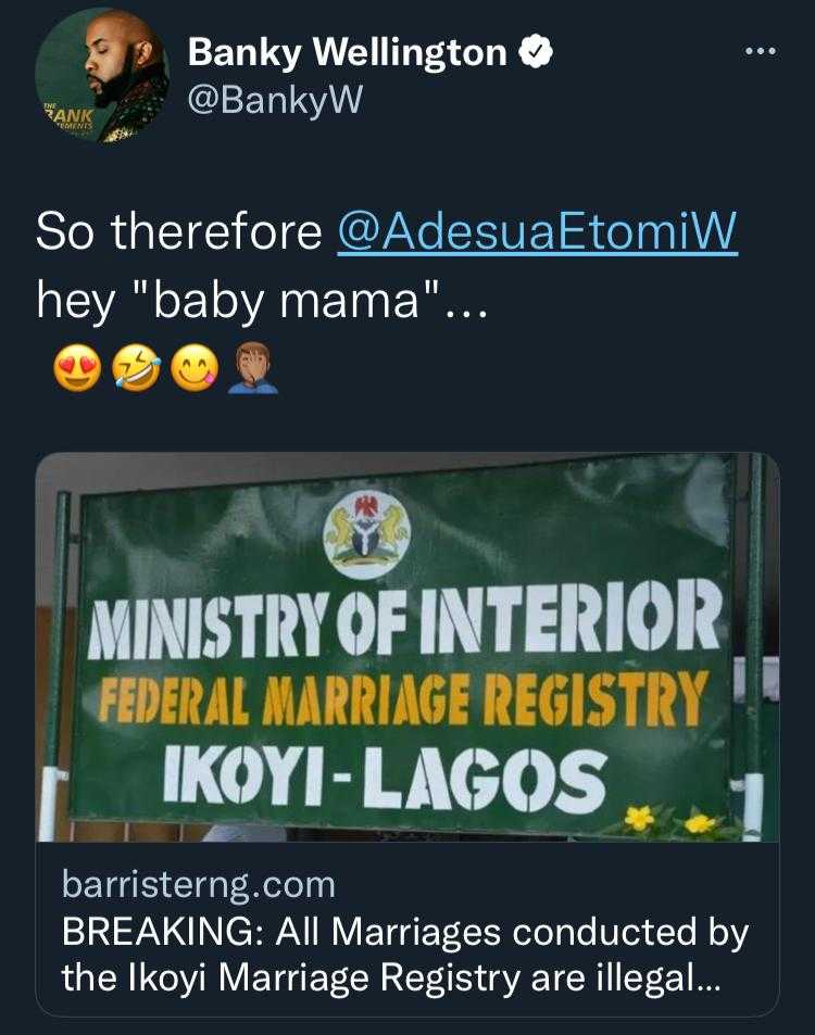 Banky W calls Adesua ‘baby mama’ as court declares marriages conducted at Ikoyi registry as illegal 4 WhatsApp Image 2021 12 14 at 07.18.14