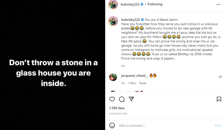 “You are close to 40, please act your age. Na you rent car pass” – Bobrisky throws shade hours after Tonto Dikeh claimed celebrities rent money to flaunt online 6 jamnn