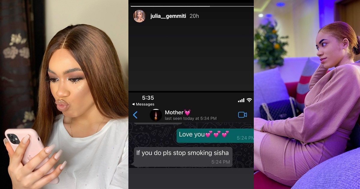 “Please stop smoking shisha if you love me” – Ned Nwoko’s daughter, Julia shares chat with her mother (Screenshot)