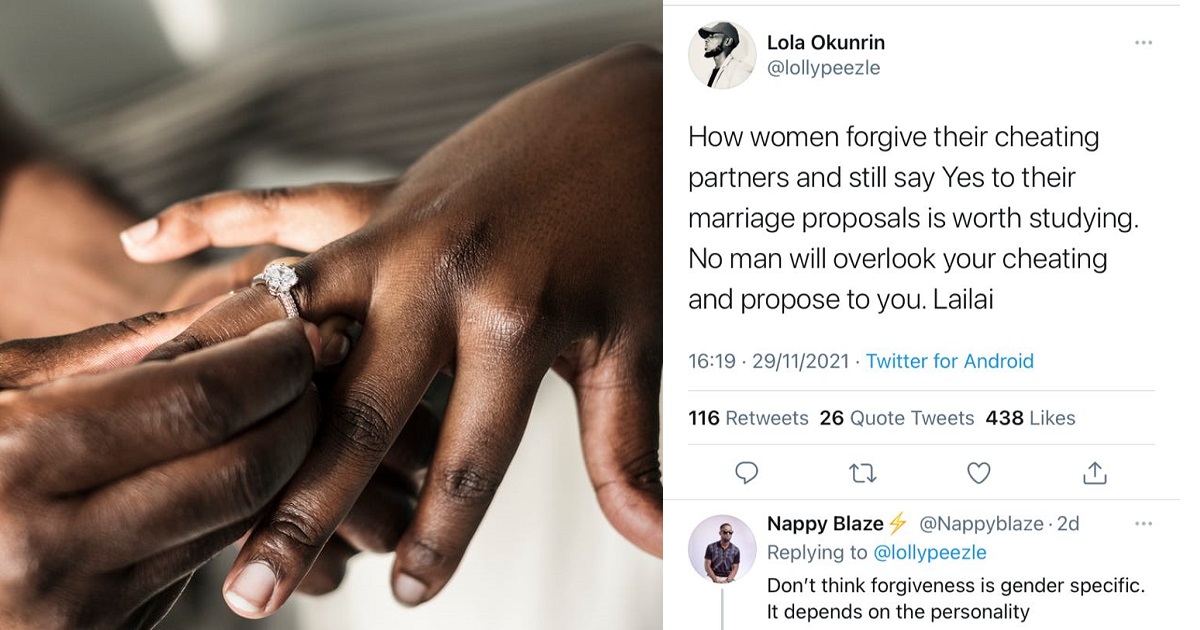 “Women forgive their cheating partners and accept his marriage proposal, but no man will overlook cheating and propose” – Nigerian man sparks debate