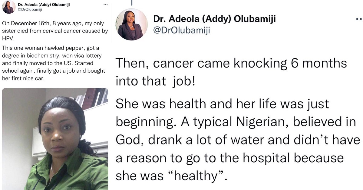 Dr. Olubamiji narrates how her sister got cancer 6 months into her new job in the US after hawking pepper in Nigeria