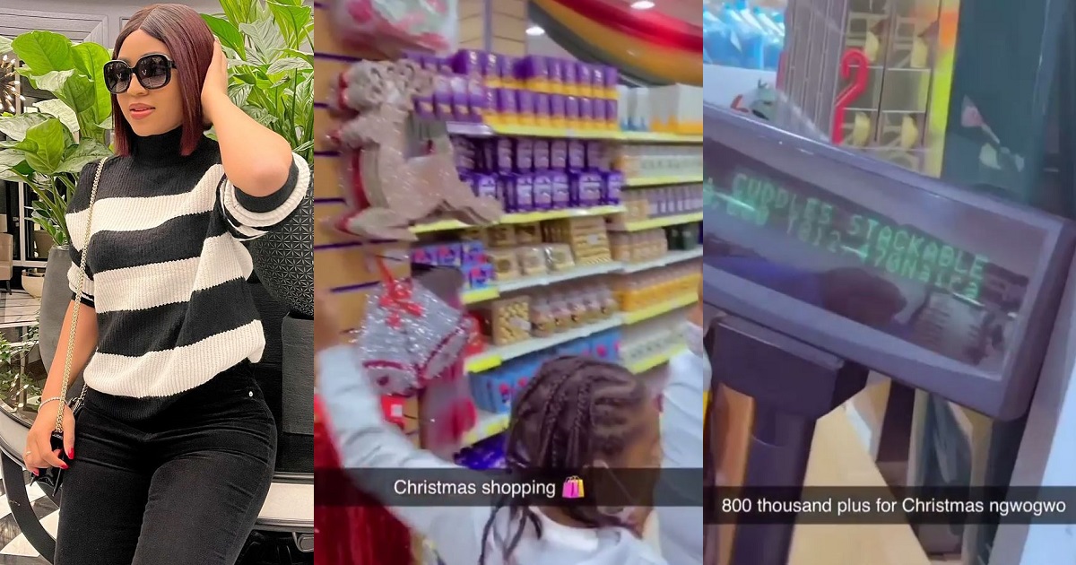 “Na their papa money” – Reactions as actress, Regina Daniels brags about spending over 800K on Christmas shopping with her son and stepchildren (video)