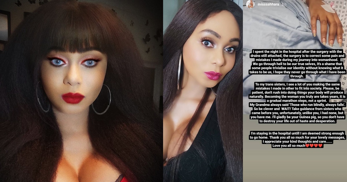 Don’t make same mistake I made – Nigerian transgender, Miss Sahhara, writes as she undergoes corrective surgery