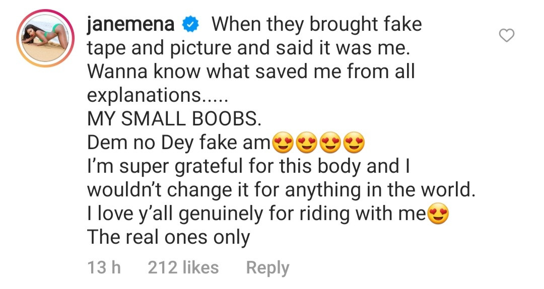 “How my small b00bs saved me from explanations during my tape saga” – Janemena (video) 4 61dbe6894f6cd