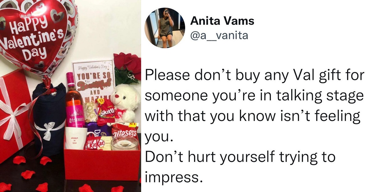 Valentine’s Day : Don’t buy gifts if you’re just in a “talking stage” with the person – Nigerian Lady advises.
