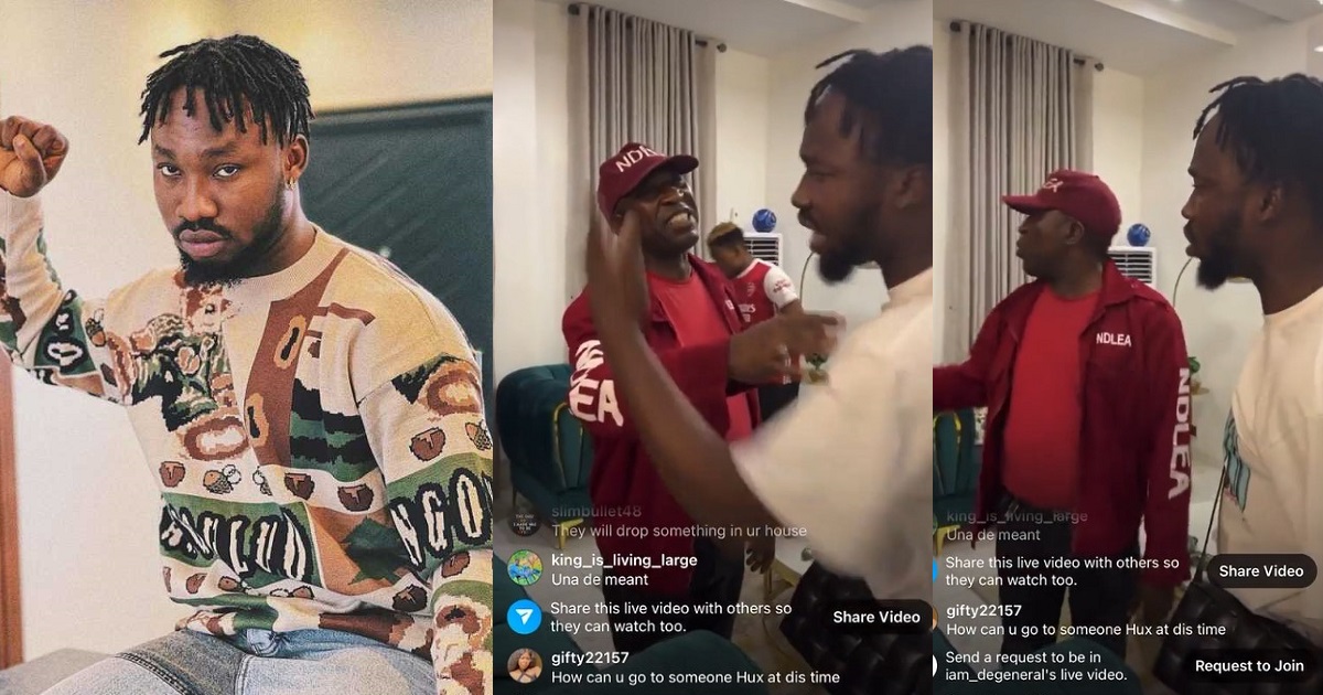 Moment NDLEA officials storm IG comedian, DeGeneral’s house at midnight; assault him & friends (Video)
