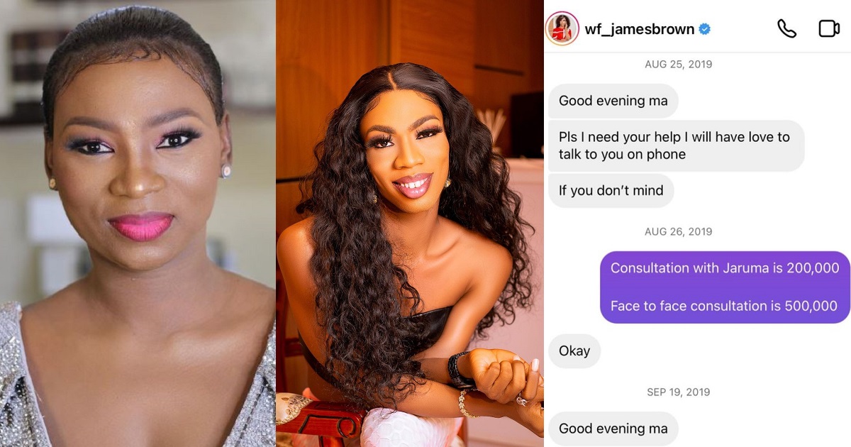 “No secret is safe with you” – Nigerians drag s3x therapist, Jaruma after she leaked ‘private’ chat with James Brown (Screenshots)