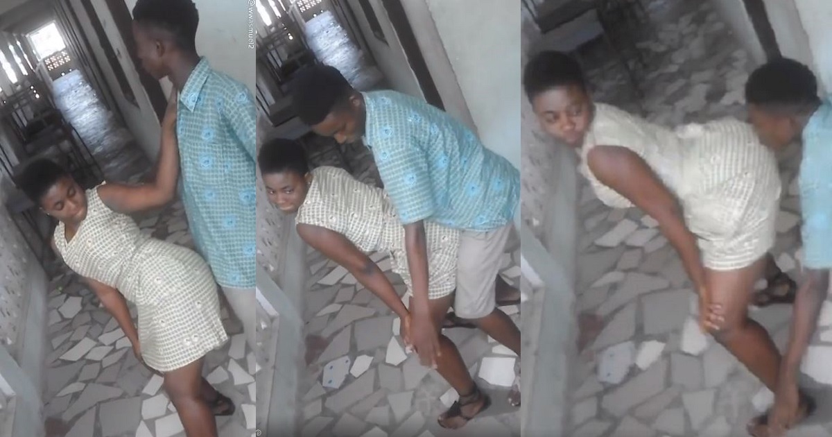 School girl and boy in uniforms captured engaging in seductive moves in school building (video)